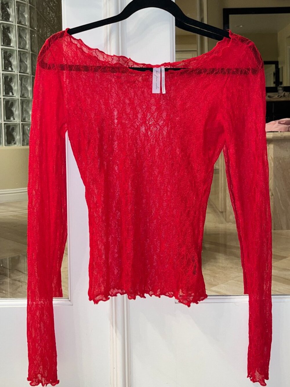 Urban Outfitters Red Lace Long Sleeve Top